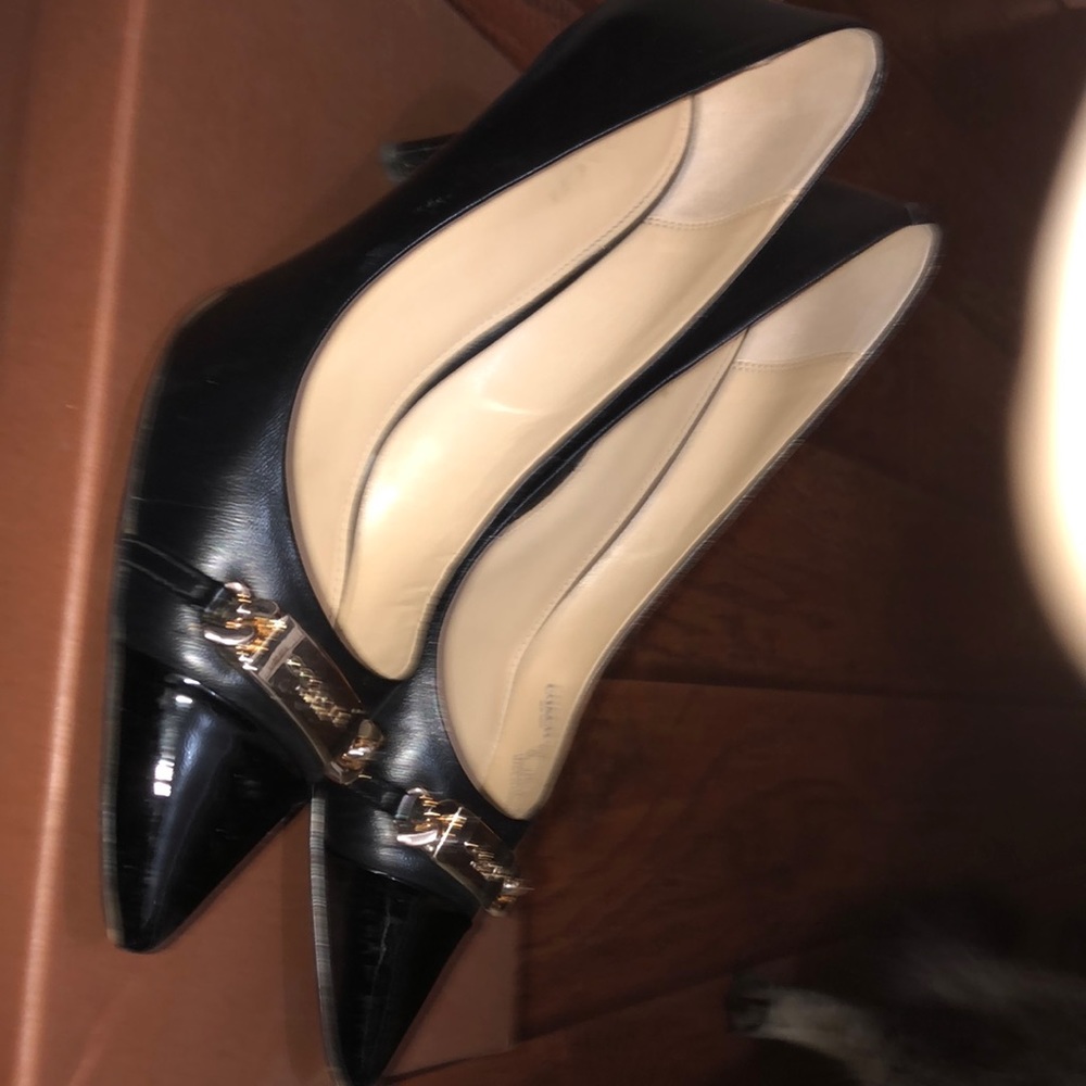 Coach black leather patent pumps